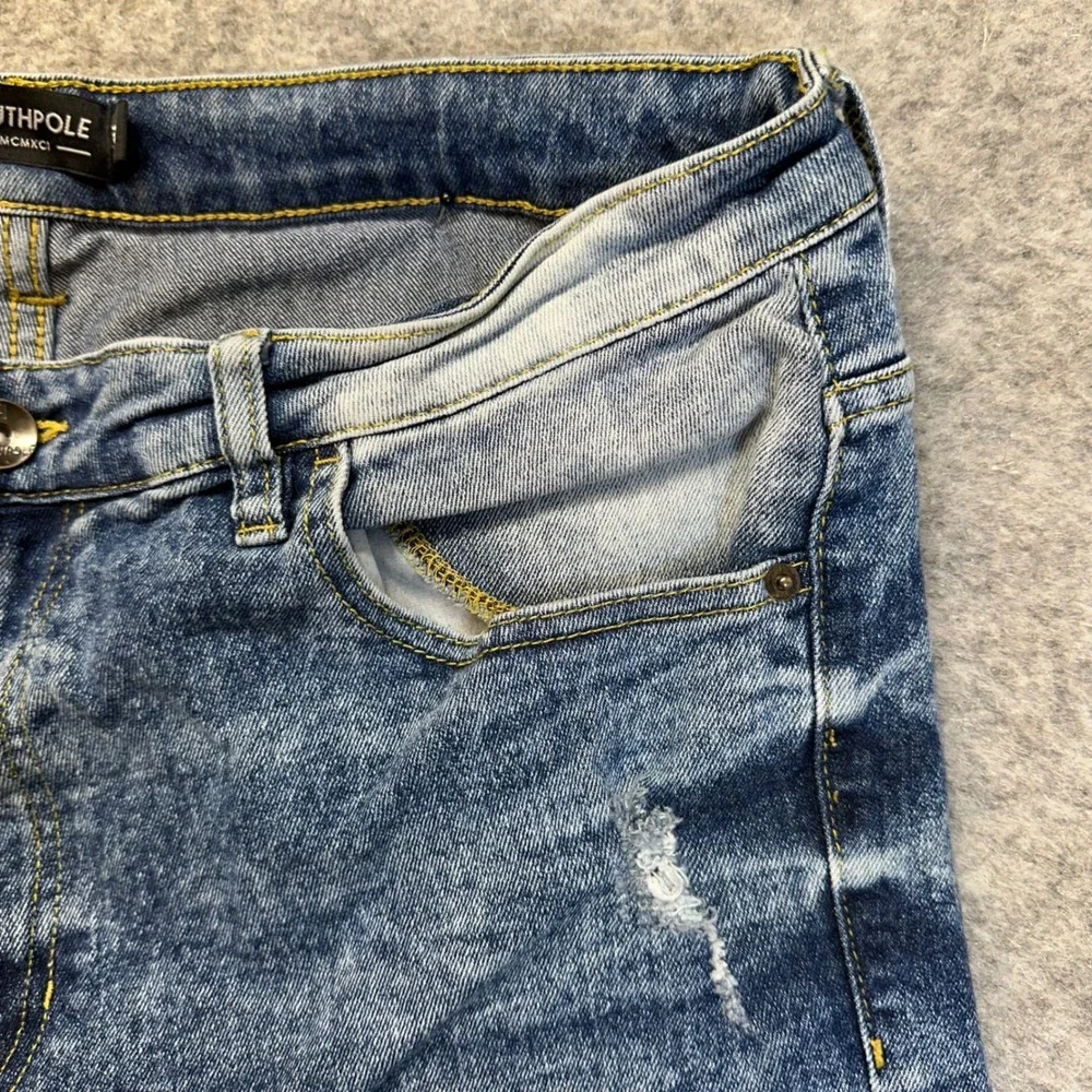 Southpole Moto Denim Shorts Mens 36 Blue Acid Wash Ribbed Slim‎ Fit Biker